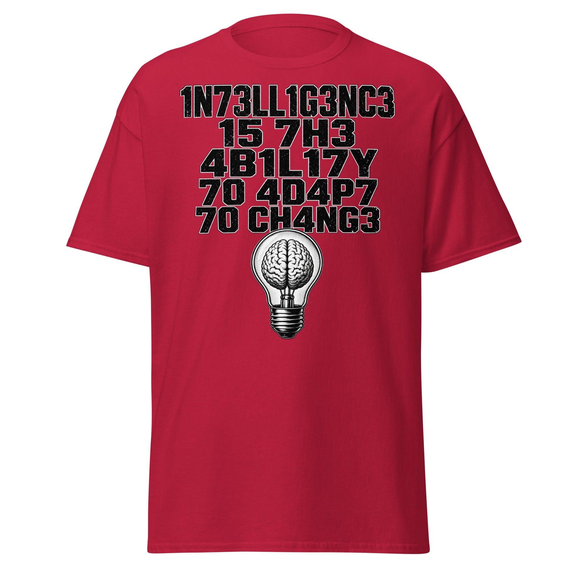 Intelligence Adapt to Change Leetspeak T-Shirt - Cardinal - T-Shirts Online