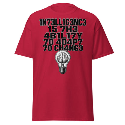 Intelligence Adapt to Change Leetspeak T-Shirt - Cardinal - T-Shirts Online