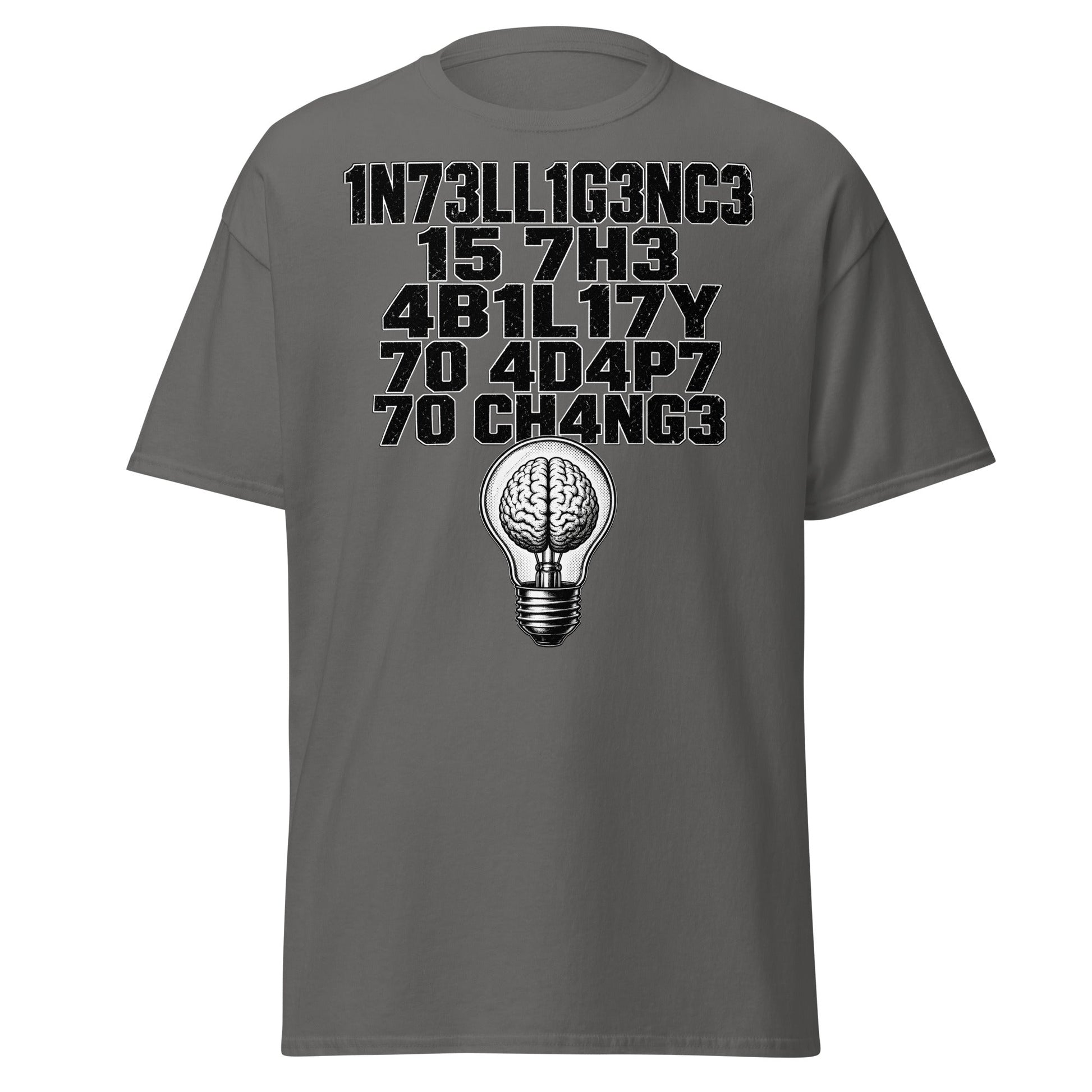 Intelligence Adapt to Change Leetspeak T-Shirt - Charcoal - T-Shirts Online