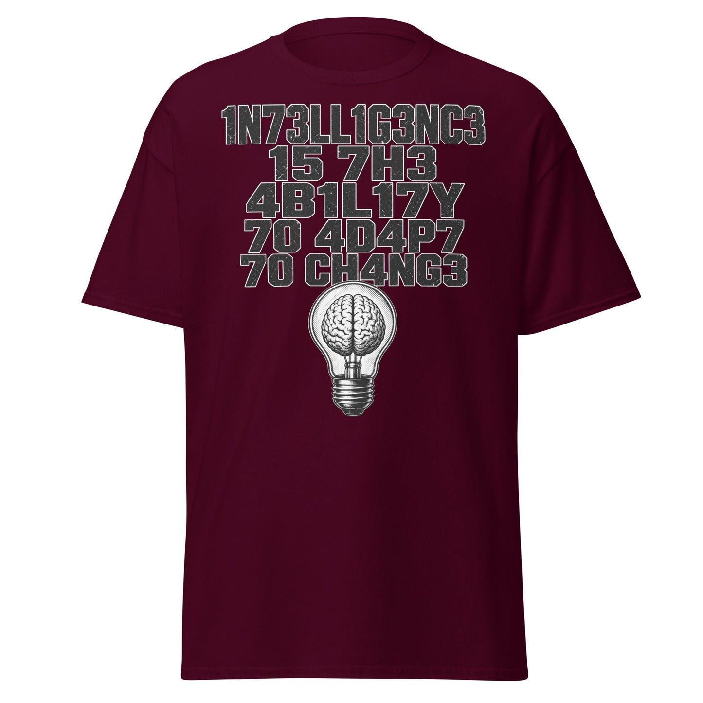 Intelligence Adapt to Change Leetspeak T-Shirt - Maroon - T-Shirts Online