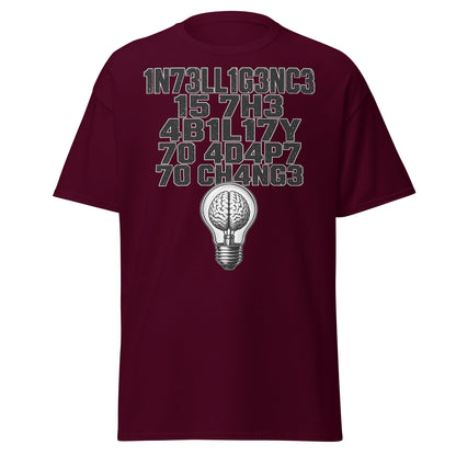 Intelligence Adapt to Change Leetspeak T-Shirt - Maroon - T-Shirts Online