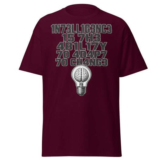 Intelligence Adapt to Change Leetspeak T-Shirt - Maroon - T-Shirts Online