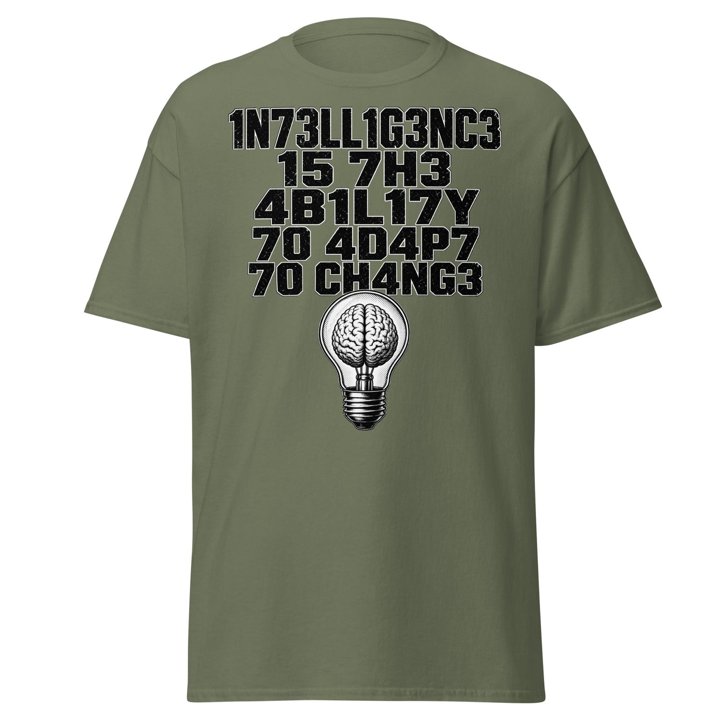 Intelligence Adapt to Change Leetspeak T-Shirt - Military Green - T-Shirts Online