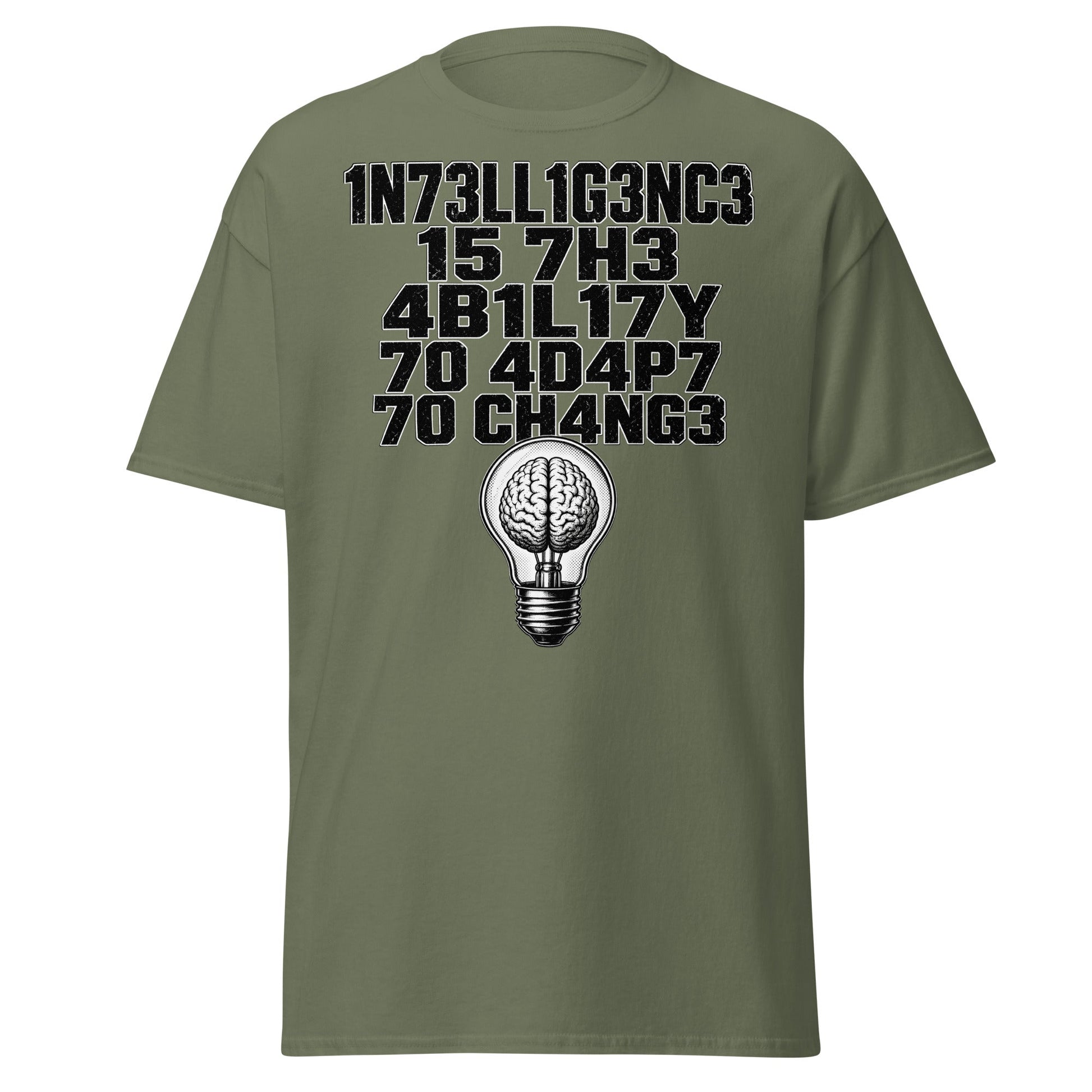 Intelligence Adapt to Change Leetspeak T-Shirt - Military Green - T-Shirts Online