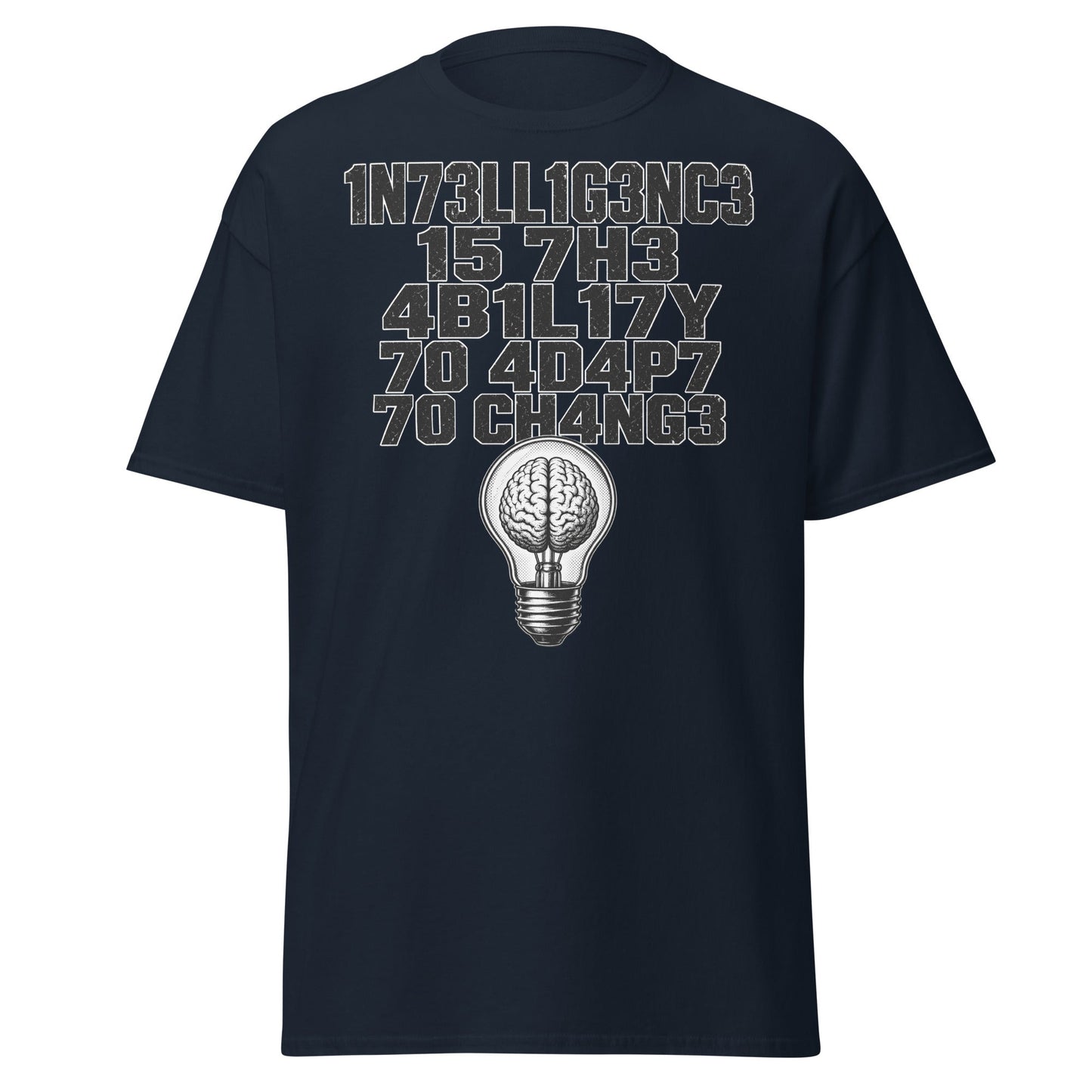 Intelligence Adapt to Change Leetspeak T-Shirt - Navy - T-Shirts Online