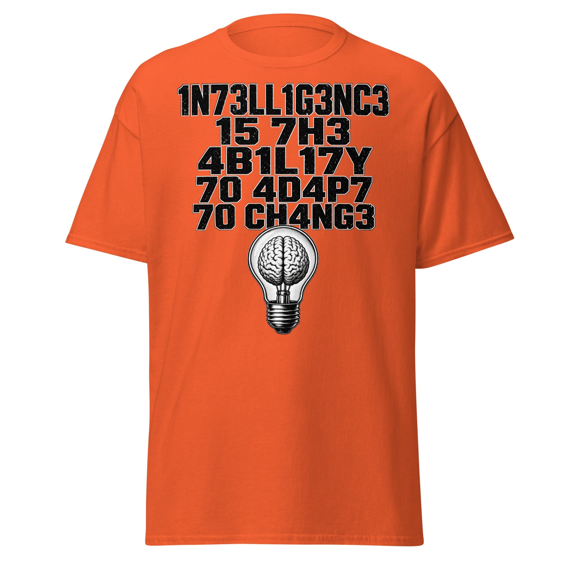 Intelligence Adapt to Change Leetspeak T-Shirt - Orange - T-Shirts Online