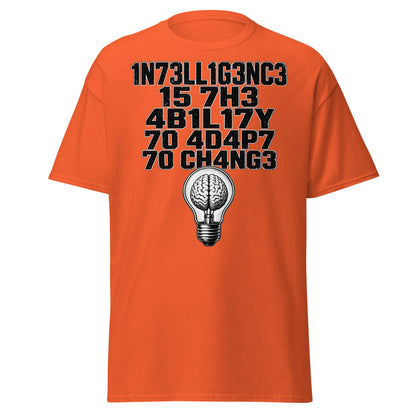 Intelligence Adapt to Change Leetspeak T-Shirt - Orange - T-Shirts Online