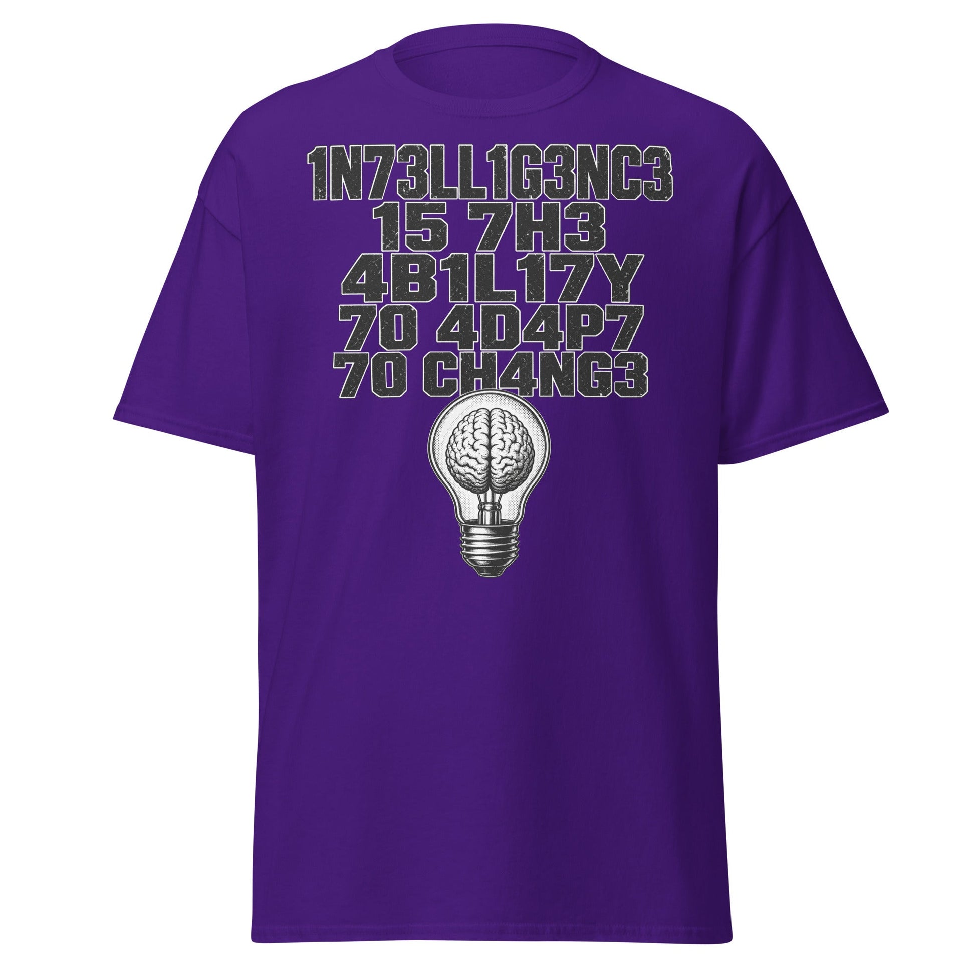 Intelligence Adapt to Change Leetspeak T-Shirt - Purple - T-Shirts Online