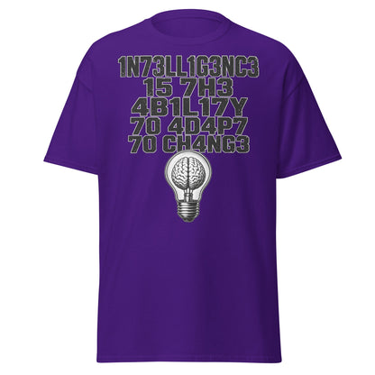 Intelligence Adapt to Change Leetspeak T-Shirt - Purple - T-Shirts Online