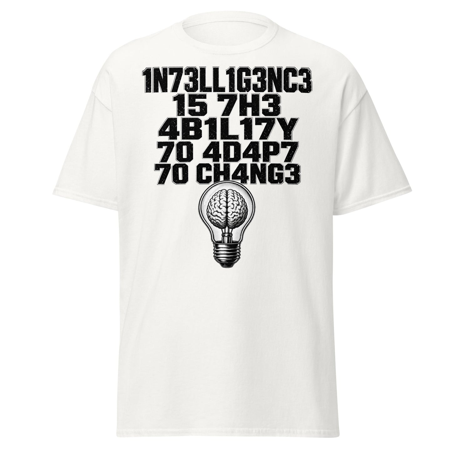 Intelligence Adapt to Change Leetspeak T-Shirt - White - T-Shirts Online