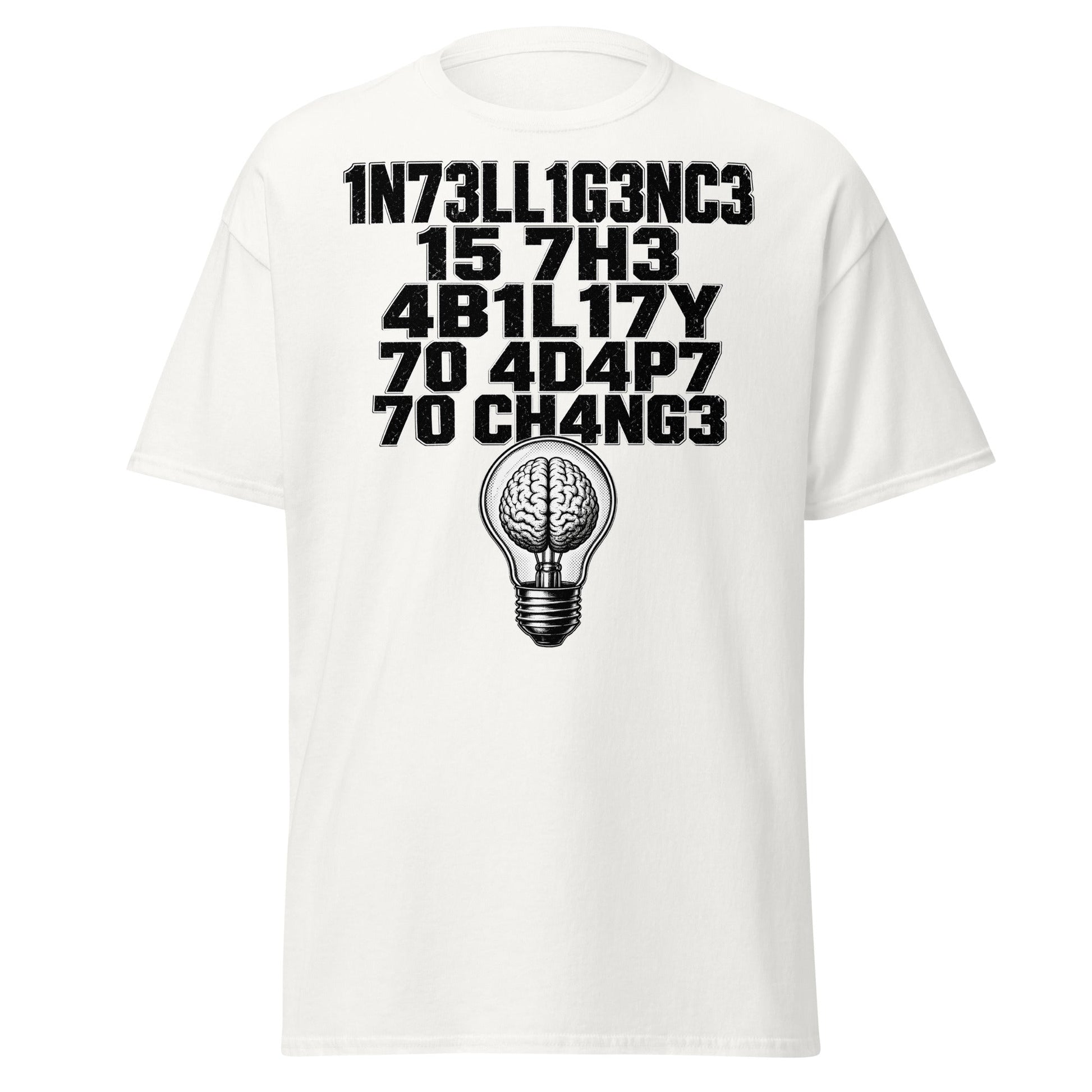 Intelligence Adapt to Change Leetspeak T-Shirt - White - T-Shirts Online