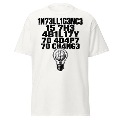 Intelligence Adapt to Change Leetspeak T-Shirt - White - T-Shirts Online