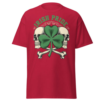 Irish Pride Skull and Shamrock T-Shirt | Celtic Edgy Tee - Cardinal - T-Shirts Online