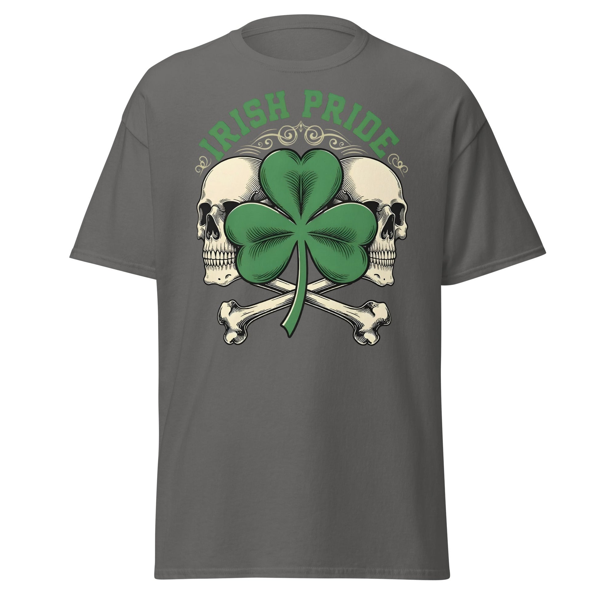 Irish Pride Skull and Shamrock T-Shirt | Celtic Edgy Tee - Charcoal - T-Shirts Online
