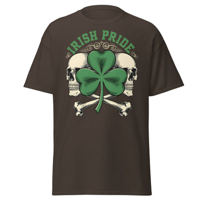 Irish Pride Skull and Shamrock T-Shirt | Celtic Edgy Tee - Dark Chocolate - T-Shirts Online