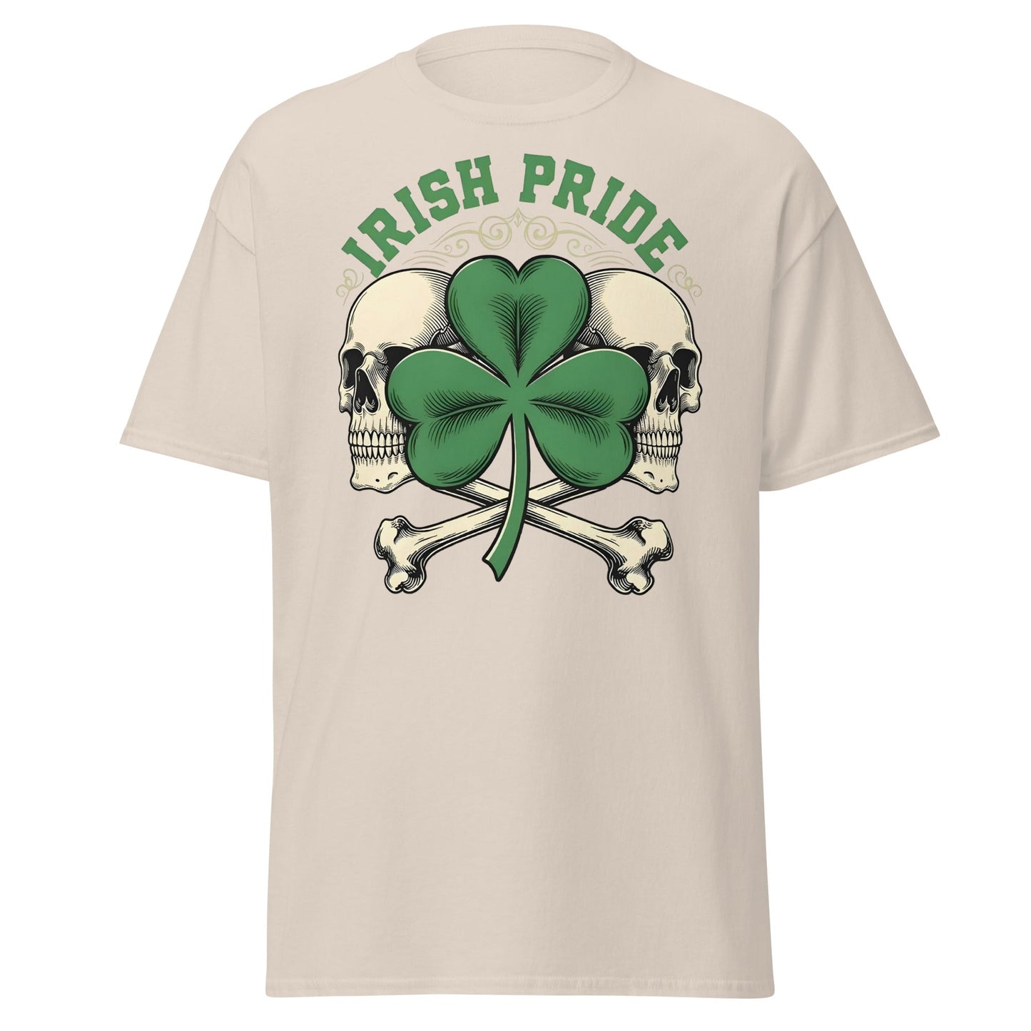 Irish Pride Skull and Shamrock T-Shirt | Celtic Edgy Tee - Natural - T-Shirts Online