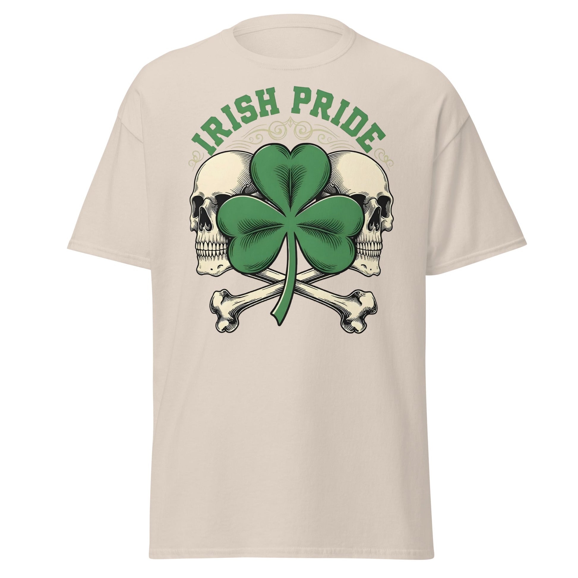 Irish Pride Skull and Shamrock T-Shirt | Celtic Edgy Tee - Natural - T-Shirts Online