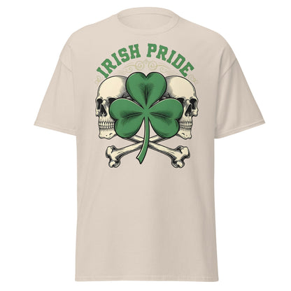 Irish Pride Skull and Shamrock T-Shirt | Celtic Edgy Tee - Natural - T-Shirts Online