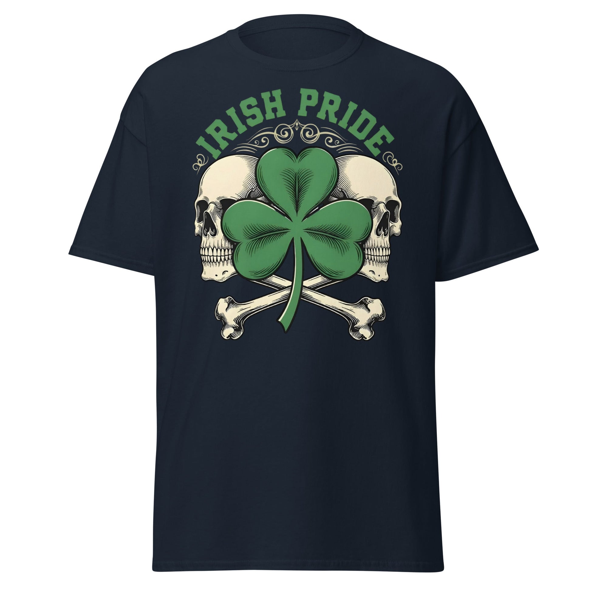 Irish Pride Skull and Shamrock T-Shirt | Celtic Edgy Tee - Navy - T-Shirts Online