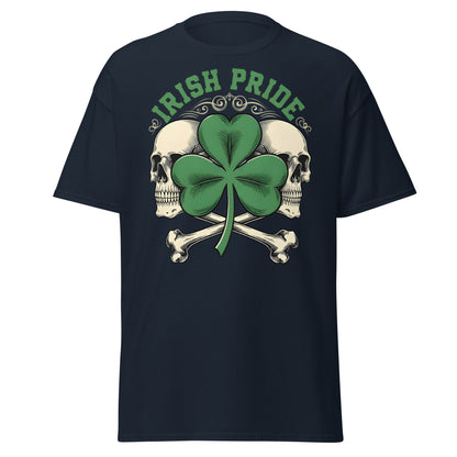 Irish Pride Skull and Shamrock T-Shirt | Celtic Edgy Tee - Navy - T-Shirts Online
