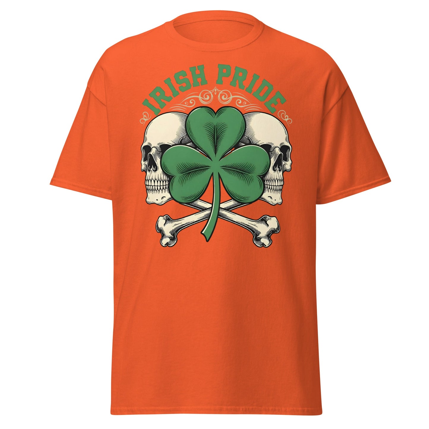 Irish Pride Skull and Shamrock T-Shirt | Celtic Edgy Tee - Orange - T-Shirts Online