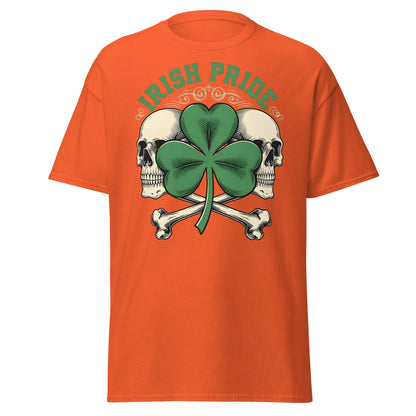 Irish Pride Skull and Shamrock T-Shirt | Celtic Edgy Tee - Orange - T-Shirts Online