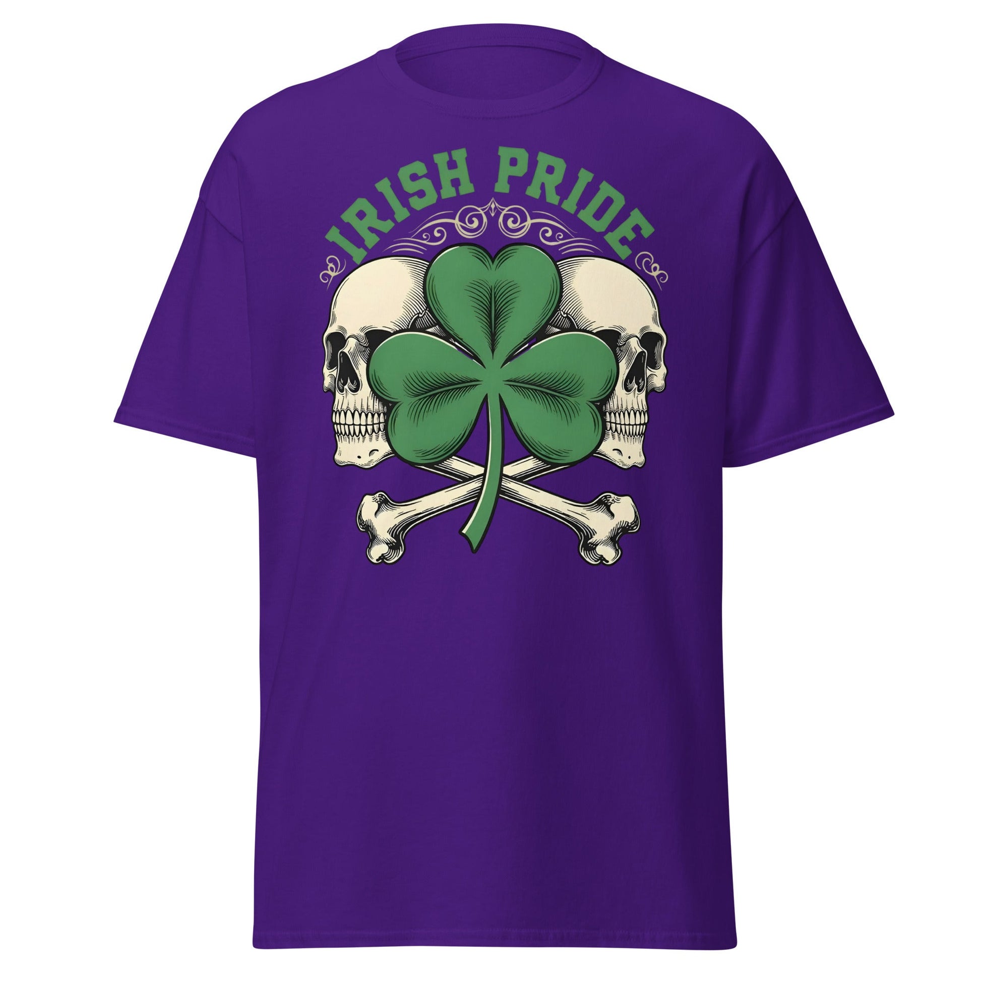 Irish Pride Skull and Shamrock T-Shirt | Celtic Edgy Tee - Purple - T-Shirts Online