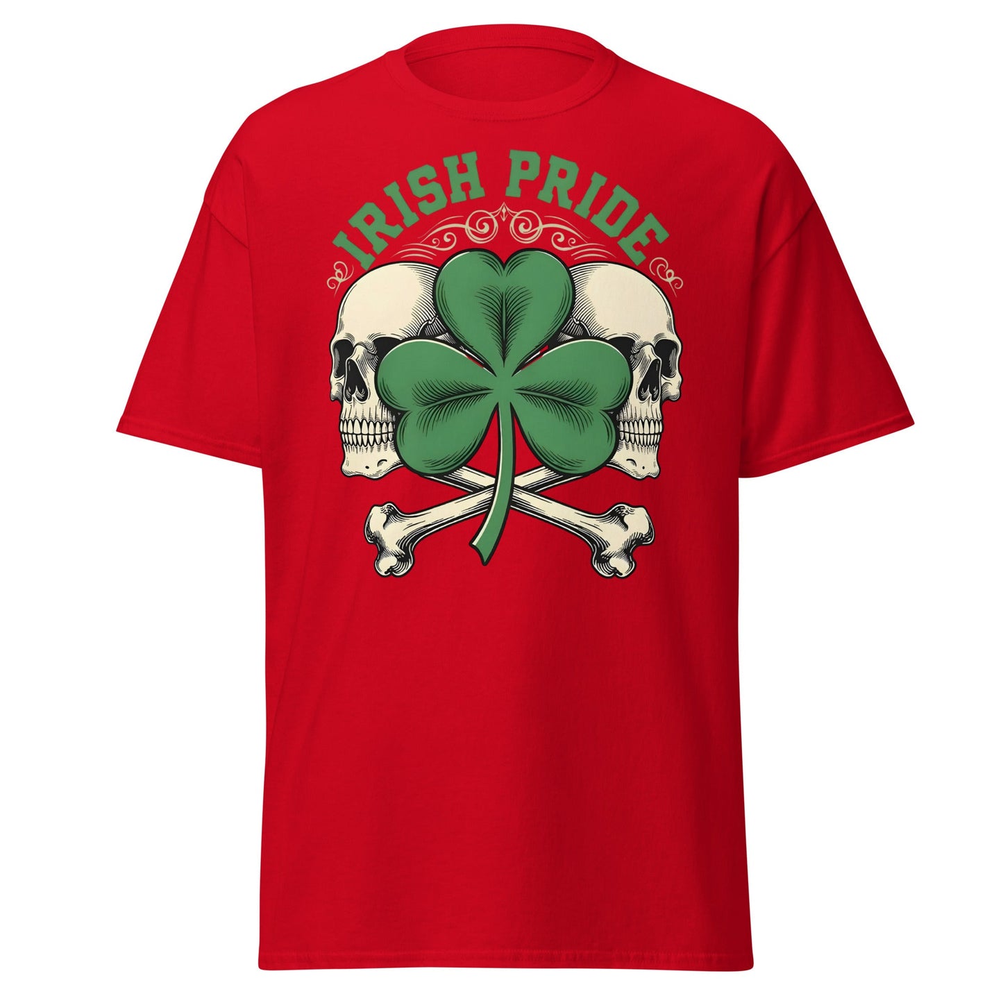 Irish Pride Skull and Shamrock T-Shirt | Celtic Edgy Tee - Red - T-Shirts Online