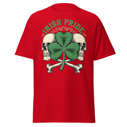 Irish Pride Skull and Shamrock T-Shirt | Celtic Edgy Tee - Red - T-Shirts Online