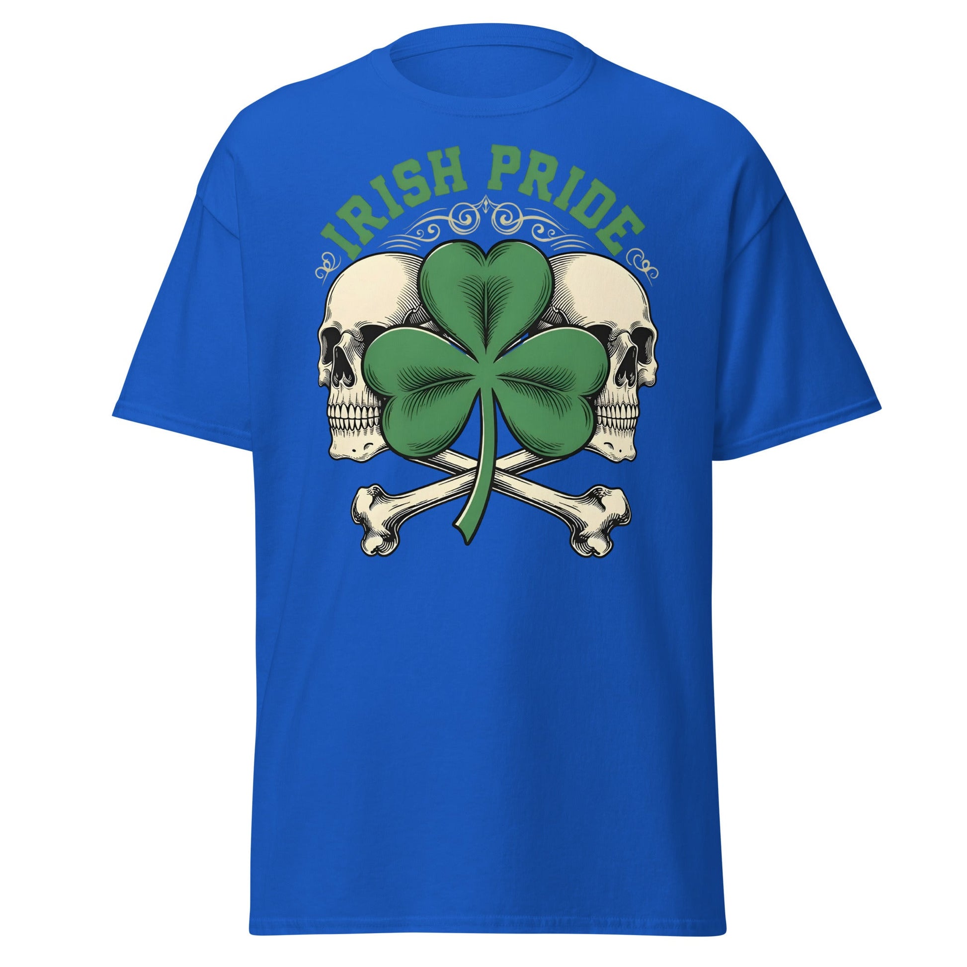 Irish Pride Skull and Shamrock T-Shirt | Celtic Edgy Tee - Royal - T-Shirts Online