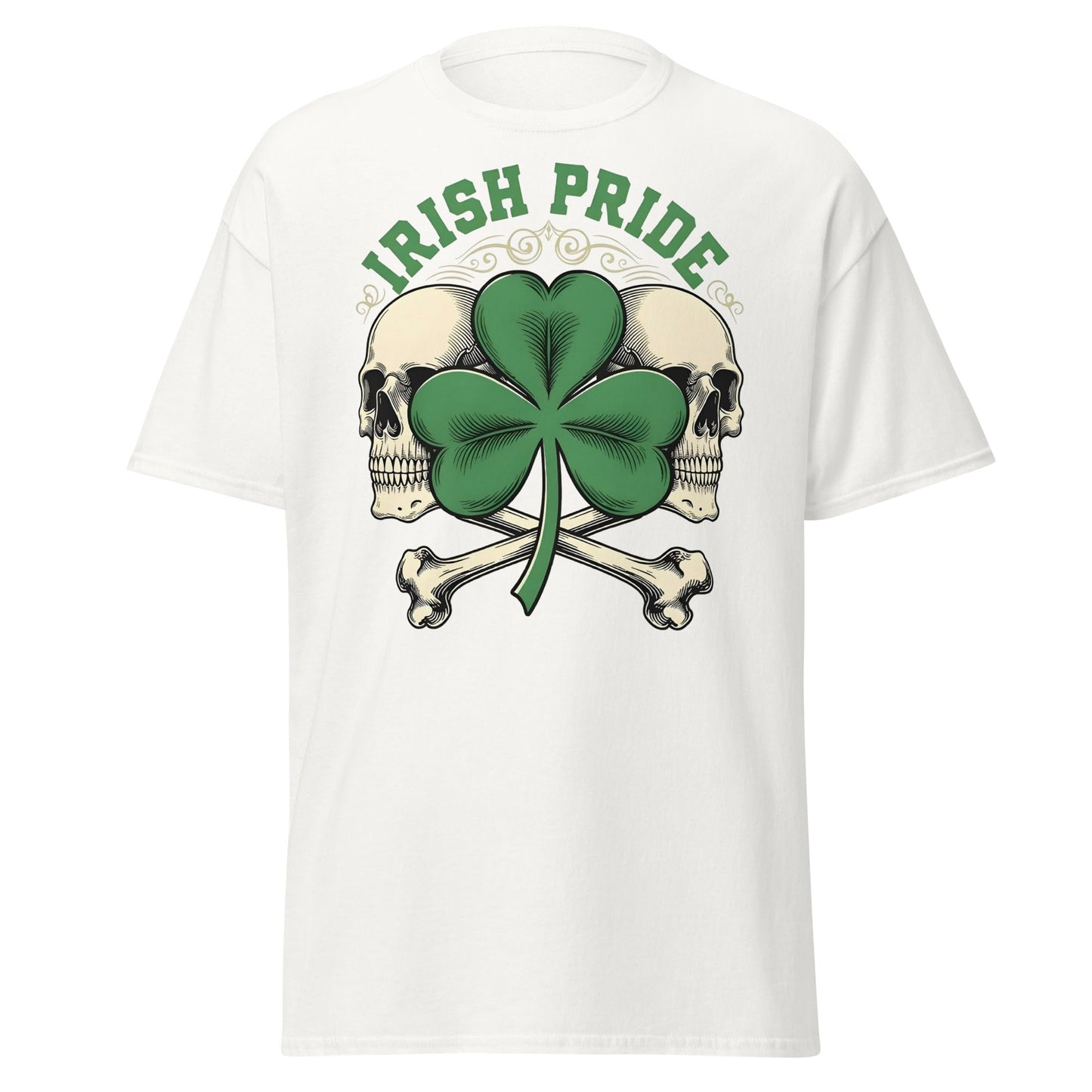 Irish Pride Skull and Shamrock T-Shirt | Celtic Edgy Tee - White - T-Shirts Online