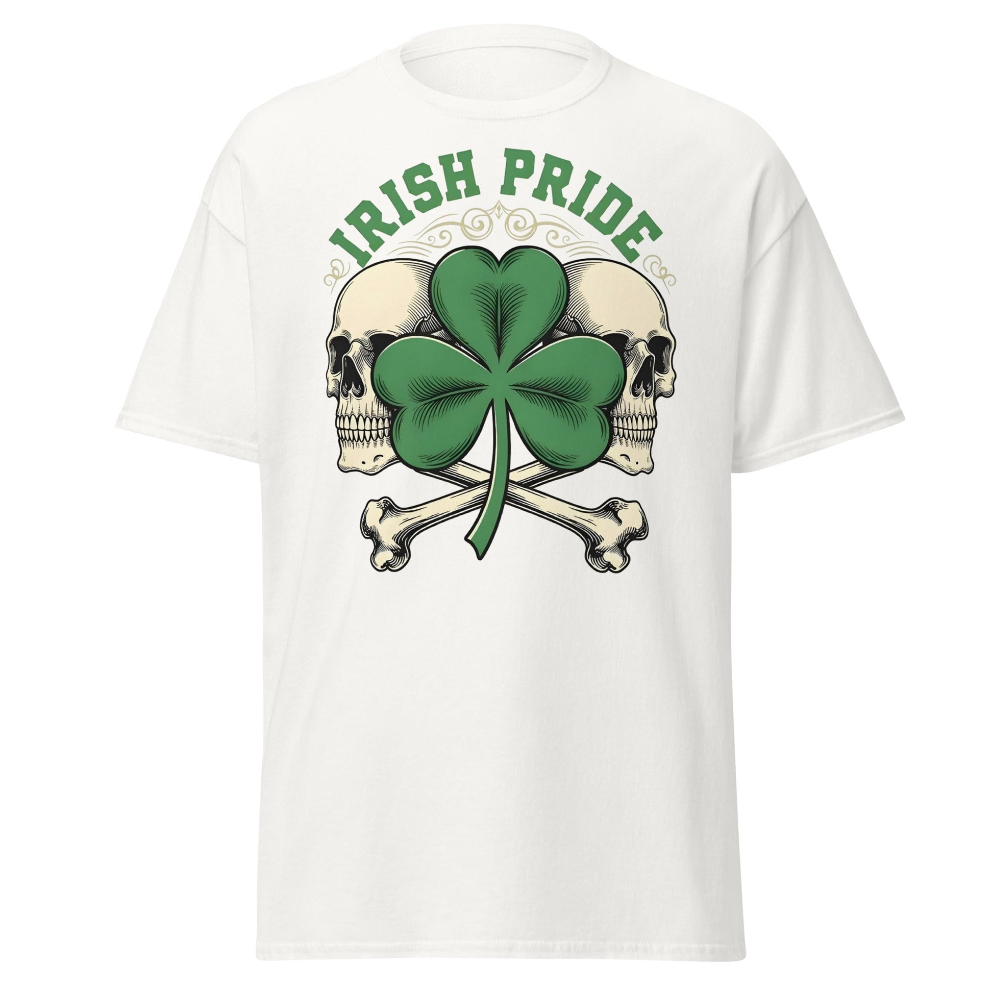 Irish Pride Skull and Shamrock T-Shirt | Celtic Edgy Tee - White - T-Shirts Online