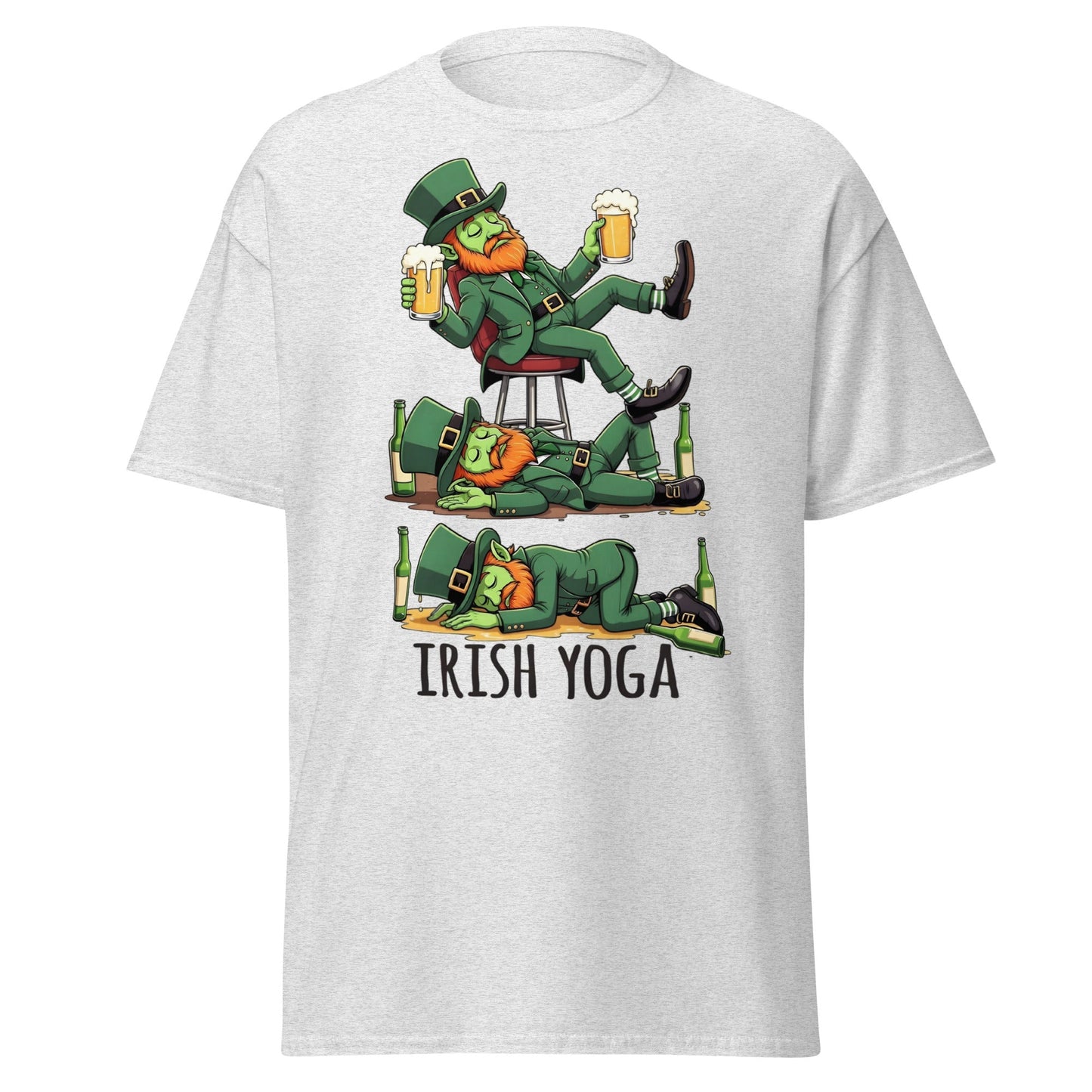 Irish Yoga T-Shirt – Funny Leprechaun St. Patrick’s Day Tee - Ash - T-Shirts Online