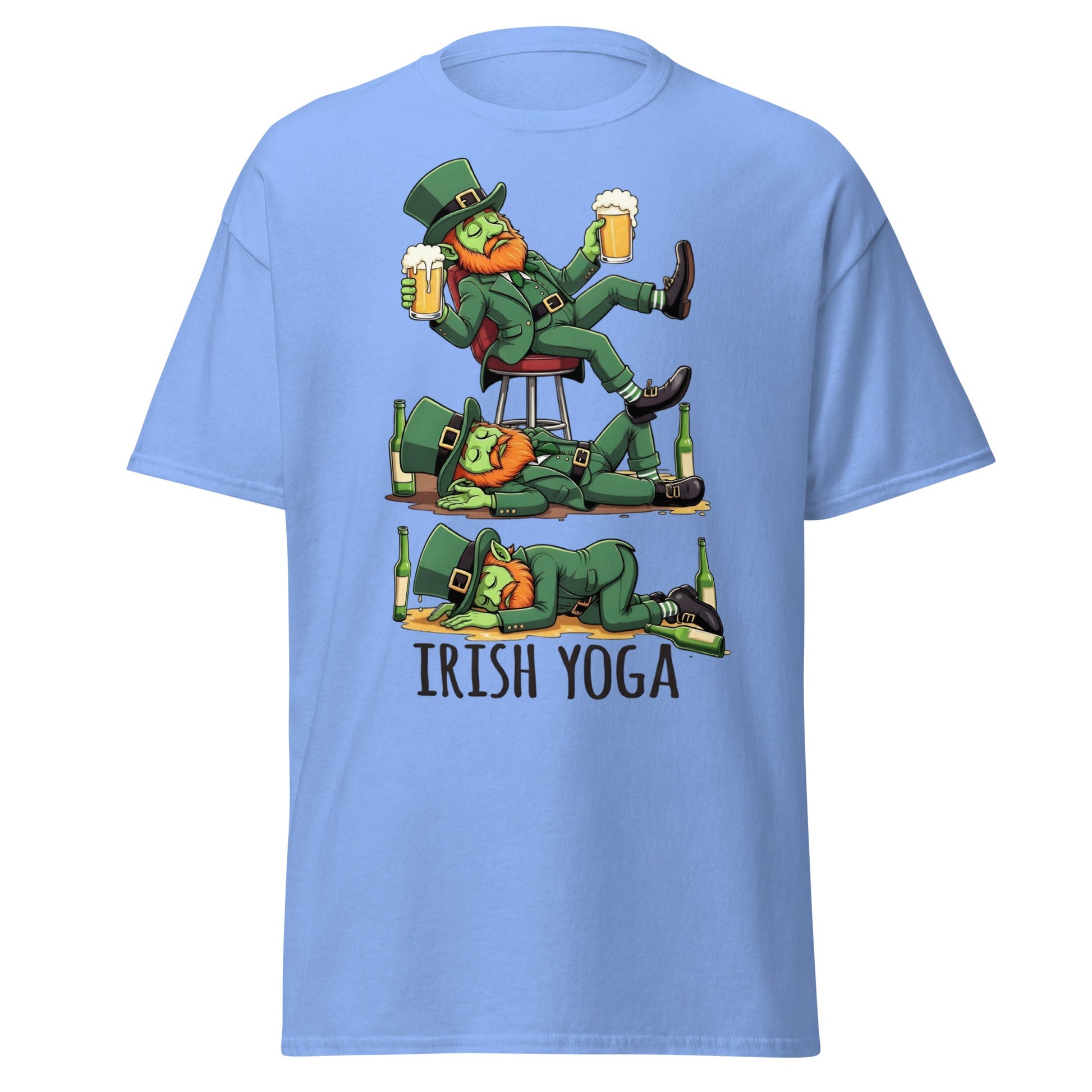 Irish Yoga T-Shirt – Funny Leprechaun St. Patrick’s Day Tee - Carolina Blue - T-Shirts Online