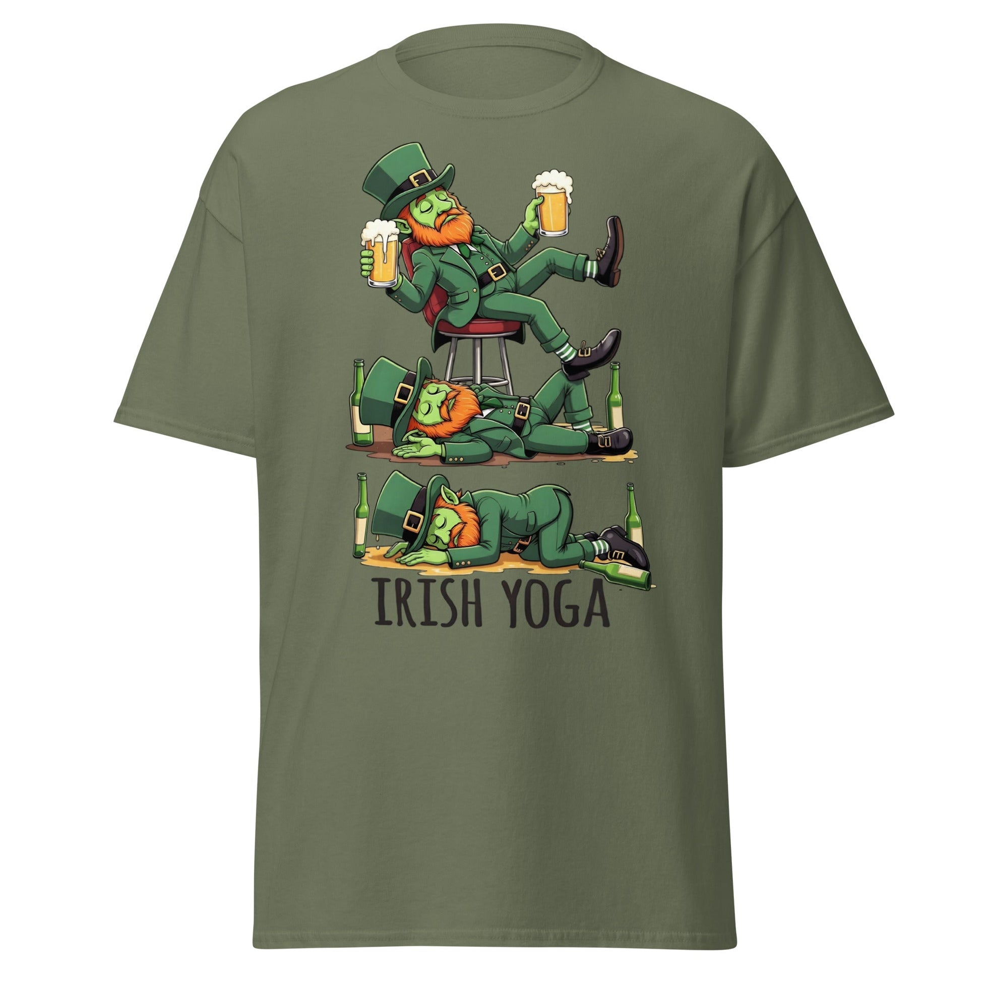 Irish Yoga T-Shirt – Funny Leprechaun St. Patrick’s Day Tee - Military Green - T-Shirts Online