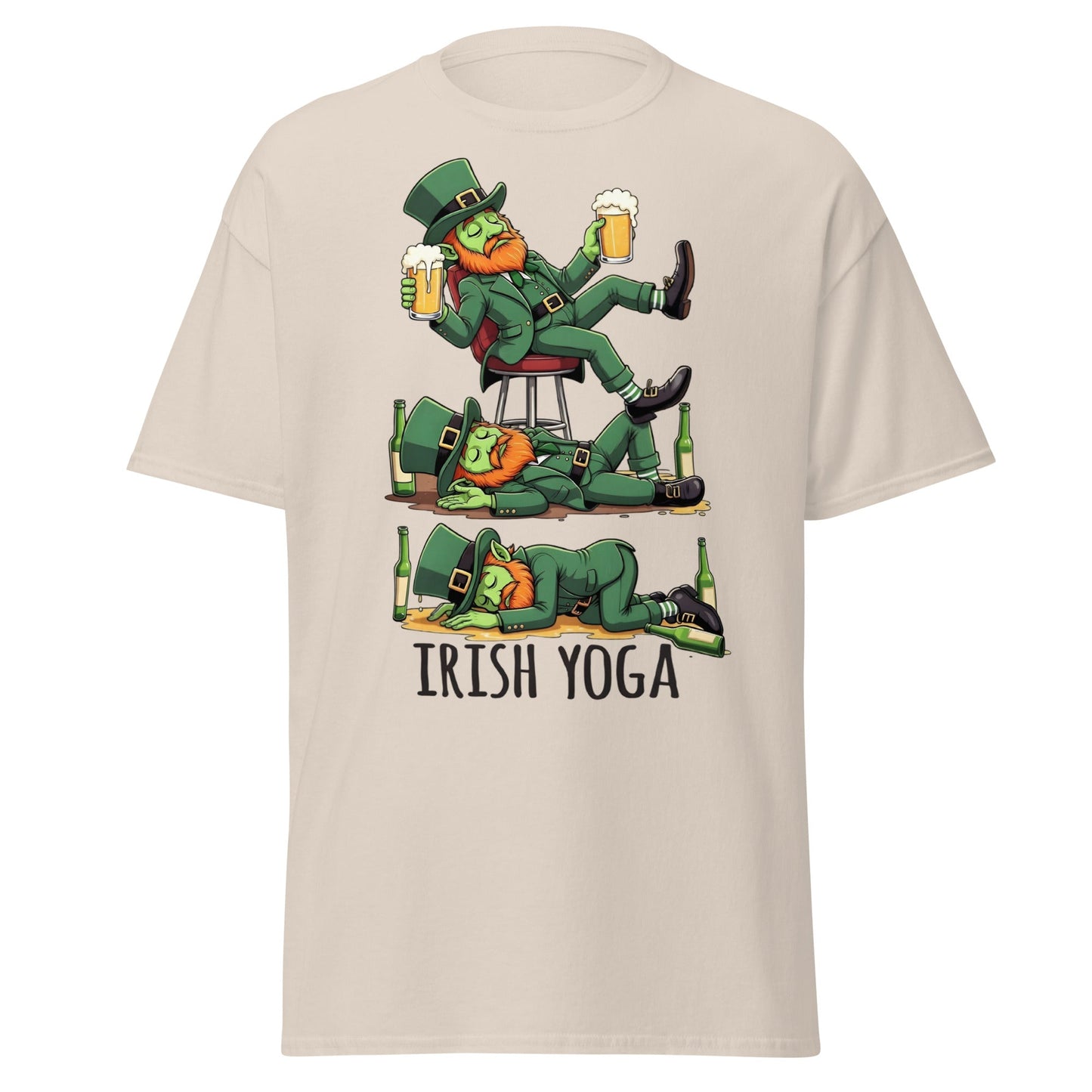 Irish Yoga T-Shirt – Funny Leprechaun St. Patrick’s Day Tee - Natural - T-Shirts Online