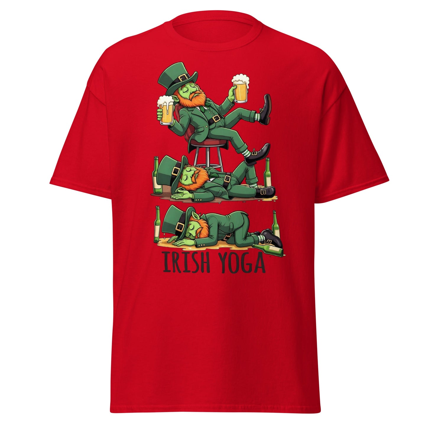Irish Yoga T-Shirt – Funny Leprechaun St. Patrick’s Day Tee - Red - T-Shirts Online