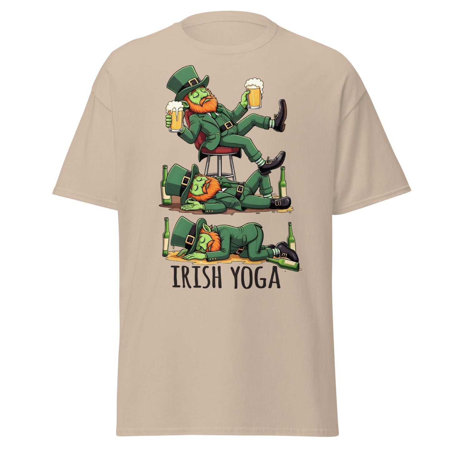 Irish Yoga T-Shirt – Funny Leprechaun St. Patrick’s Day Tee - Sand - T-Shirts Online