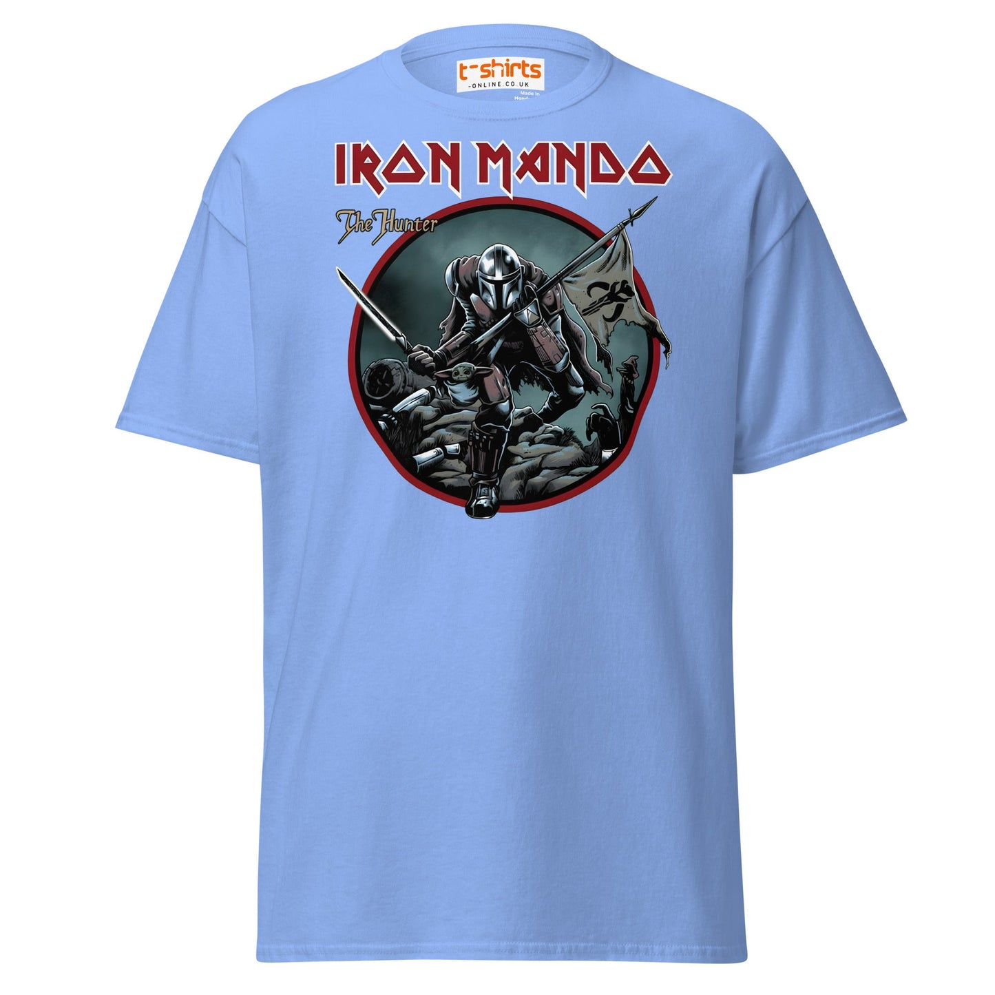 Iron Mando T-Shirt – The Hunter Parody Design Tee - Carolina Blue - T-Shirts Online