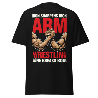 Iron Sharpens Iron Arm Wrestling T-Shirt - Intense Gym Tee - Black - T-Shirts Online