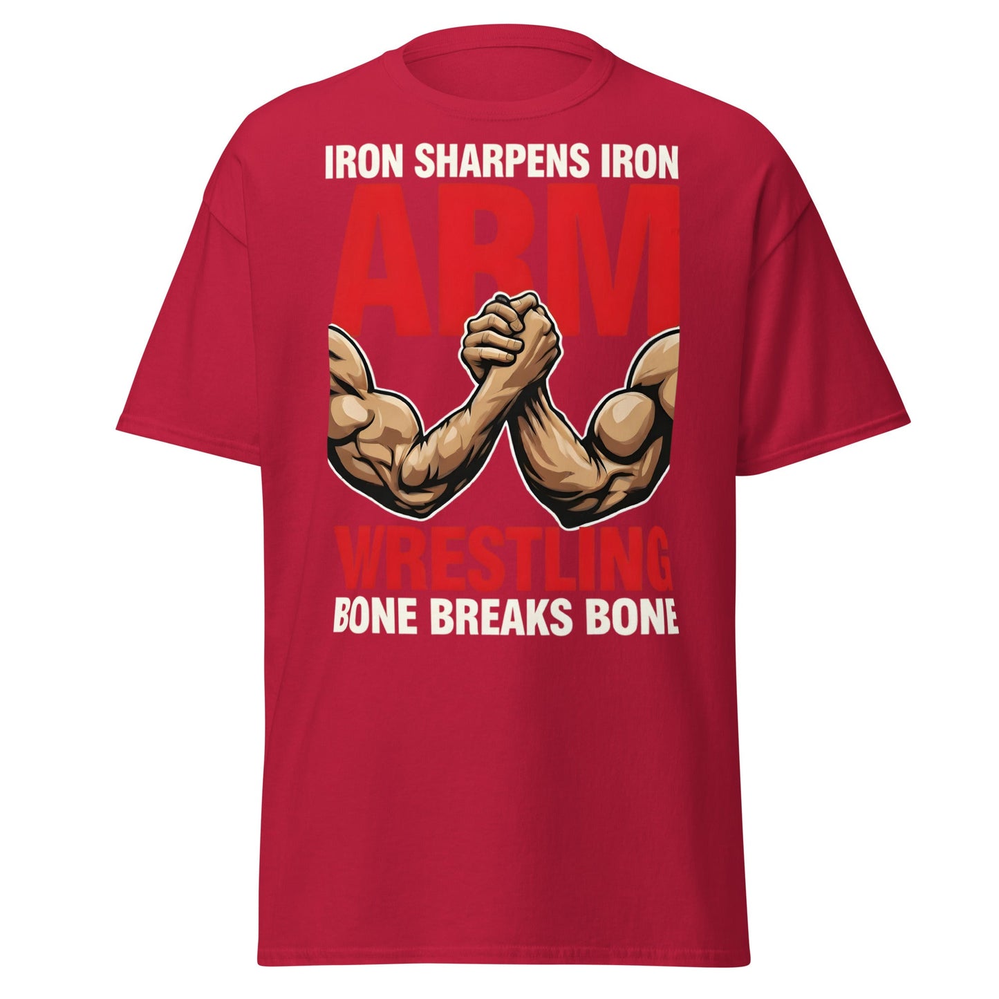 Iron Sharpens Iron Arm Wrestling T-Shirt - Intense Gym Tee - Cardinal - T-Shirts Online