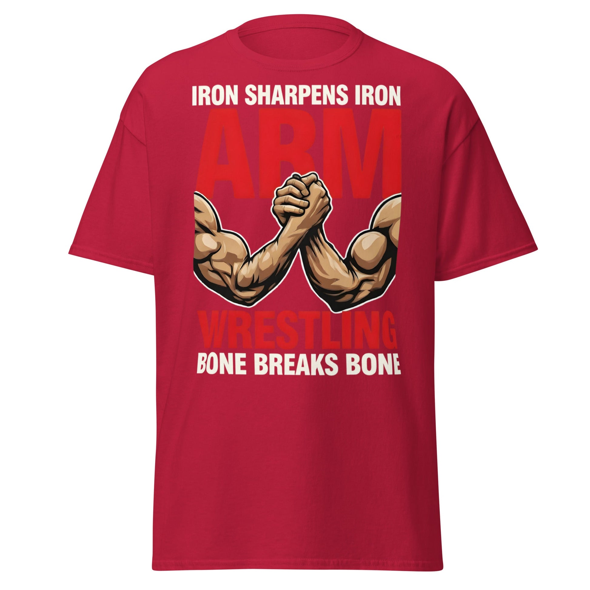 Iron Sharpens Iron Arm Wrestling T-Shirt - Intense Gym Tee - Cardinal - T-Shirts Online
