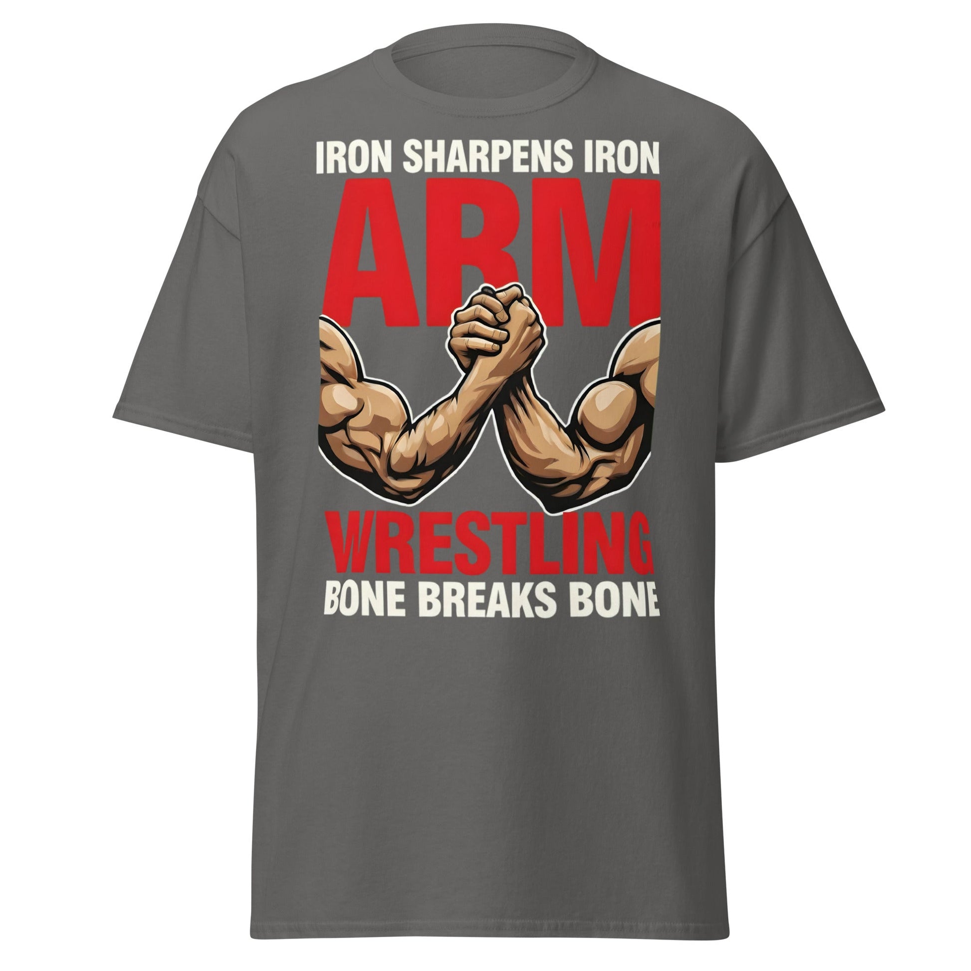 Iron Sharpens Iron Arm Wrestling T-Shirt - Intense Gym Tee - Charcoal - T-Shirts Online