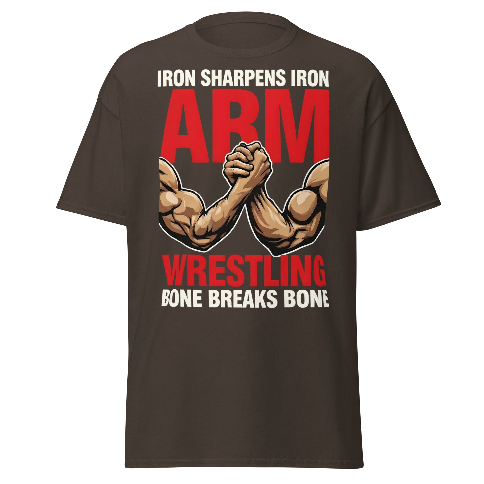 Iron Sharpens Iron Arm Wrestling T-Shirt - Intense Gym Tee - Dark Chocolate - T-Shirts Online