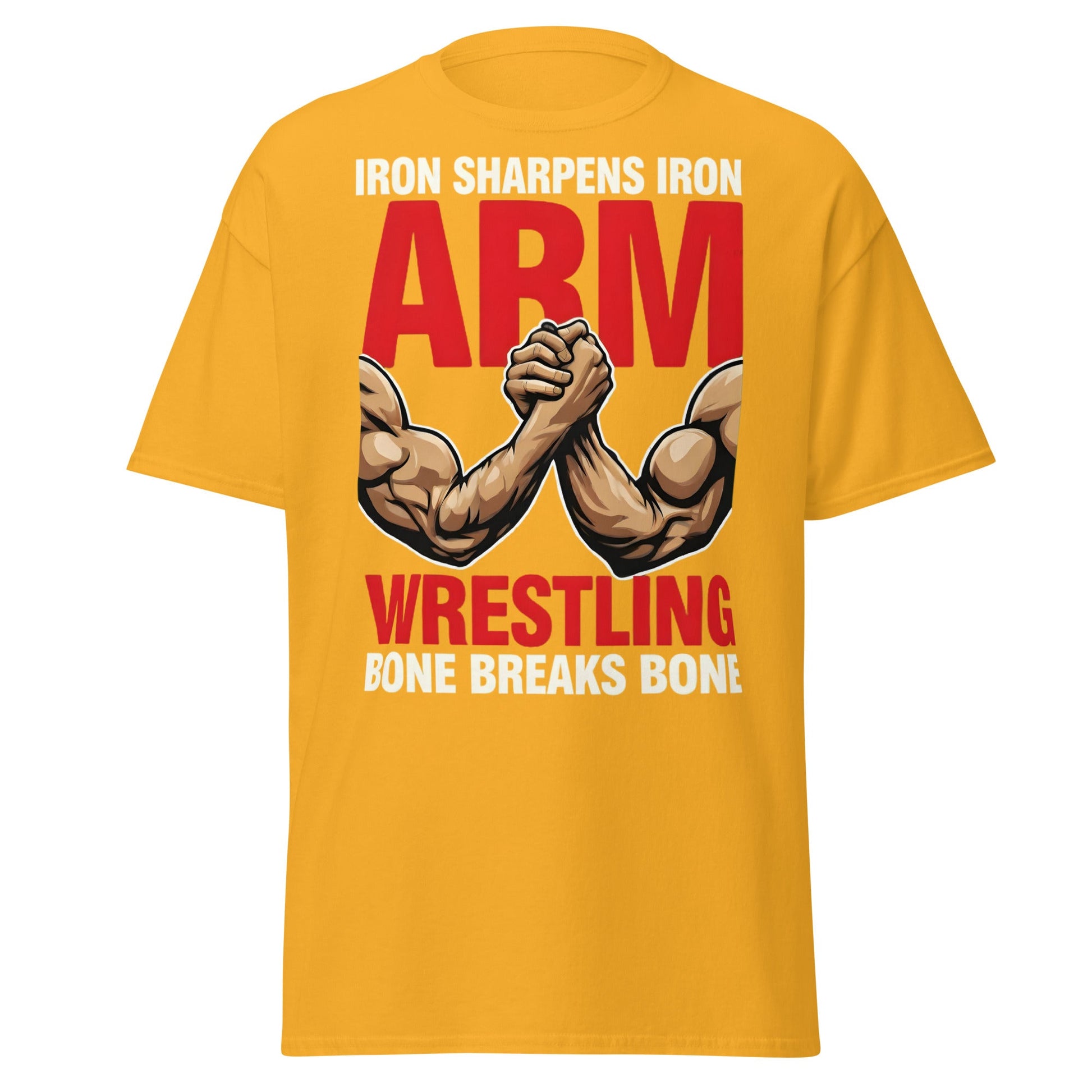 Iron Sharpens Iron Arm Wrestling T-Shirt - Intense Gym Tee - Gold - T-Shirts Online