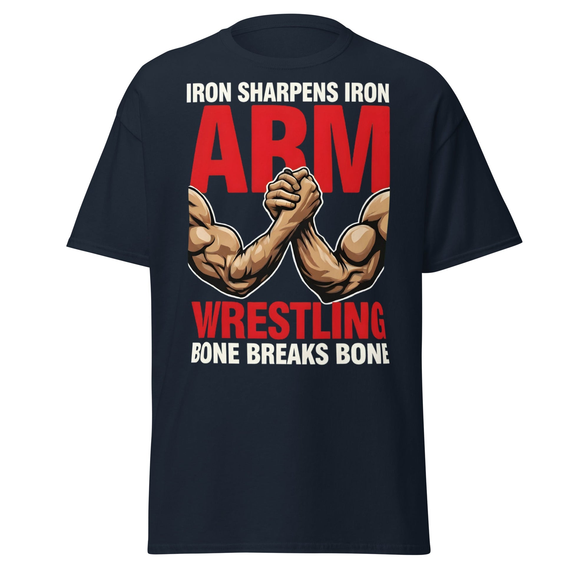 Iron Sharpens Iron Arm Wrestling T-Shirt - Intense Gym Tee - Navy - T-Shirts Online