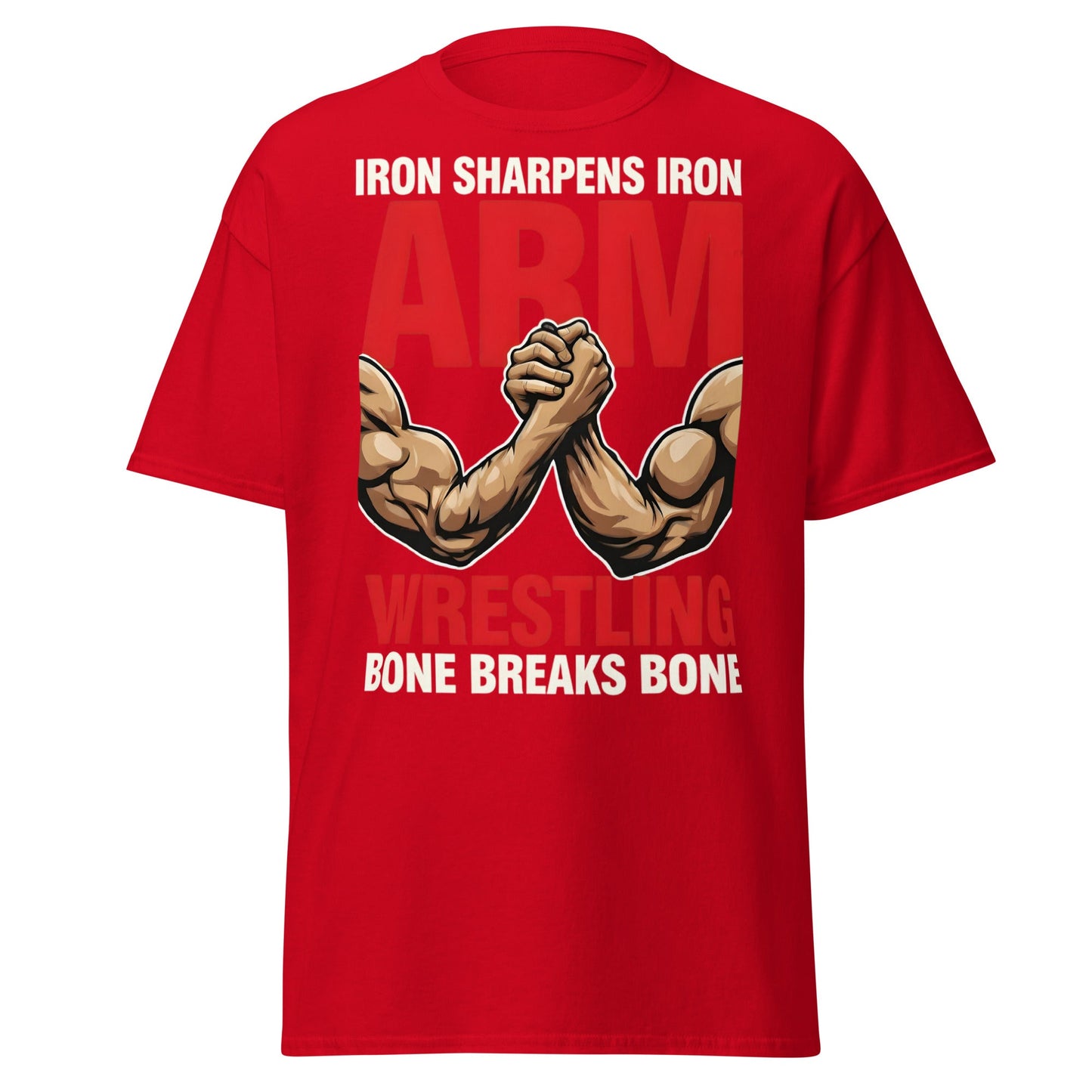 Iron Sharpens Iron Arm Wrestling T-Shirt - Intense Gym Tee - Red - T-Shirts Online