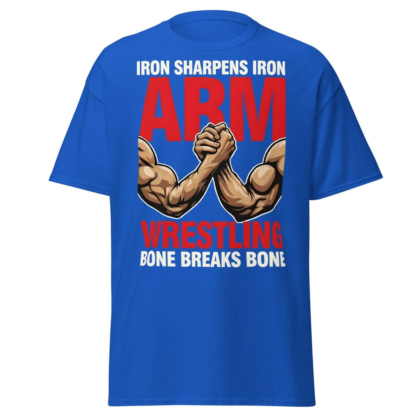 Iron Sharpens Iron Arm Wrestling T-Shirt - Intense Gym Tee - Royal - T-Shirts Online