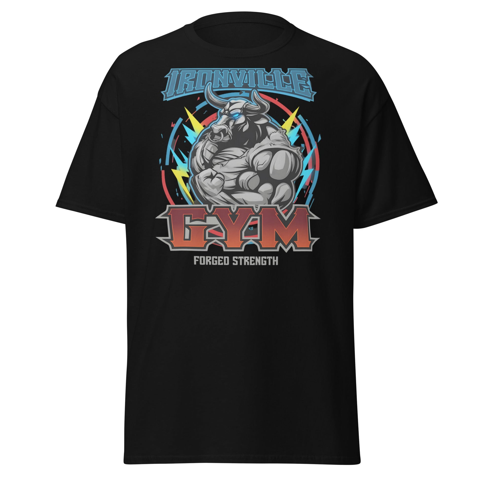Ironville Gym Forged Strength Bull Power T-Shirt - Black - T-Shirts Online