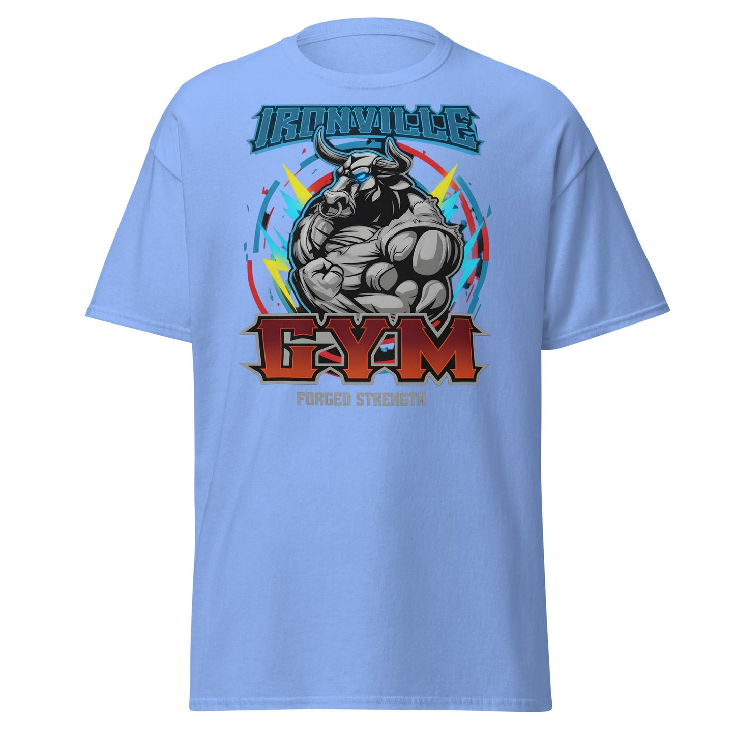 Ironville Gym Forged Strength Bull Power T-Shirt - Carolina Blue - T-Shirts Online